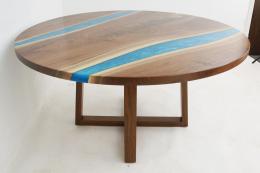 Round Walnut Kitchen Table With Blue Rivers 3