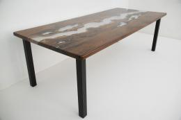 Distressed Walnut River Dining Table With Clear Epoxy 3