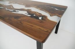 Distressed Walnut River Dining Table With Clear Epoxy 8