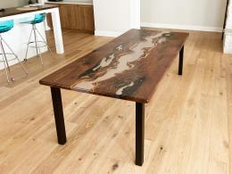 Distressed Walnut River Dining Table With Clear Epoxy 1