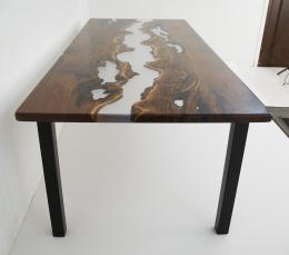 Distressed Walnut River Dining Table With Clear Epoxy 4