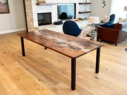 Distressed Walnut River Dining Table With Clear Epoxy 1