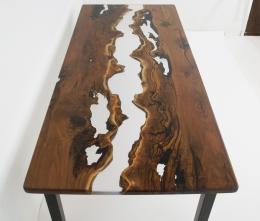Distressed Walnut River Dining Table With Clear Epoxy 5