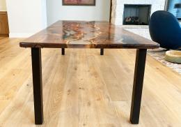 Distressed Walnut River Dining Table With Clear Epoxy 1