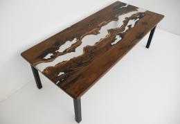 Distressed Walnut River Dining Table With Clear Epoxy 1