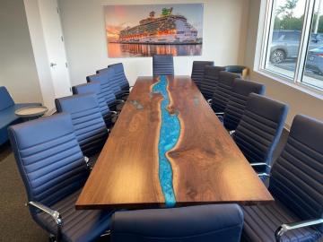 Conference Table With Blue Green River