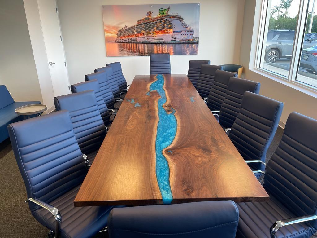 Image Walnut Conference Tables With Custom Blue Green Epoxy 30