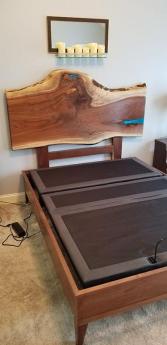 Live Edge Blue Epoxy and Walnut Bedroom Headboard 2