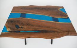 LIve Edge River Table With Translucent Blue Epoxy 6