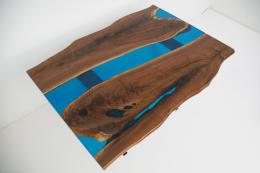 Live Edge River Table With Translucent Blue Epoxy 4 174