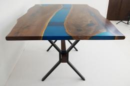 LIve Edge River Table With Translucent Blue Epoxy 9