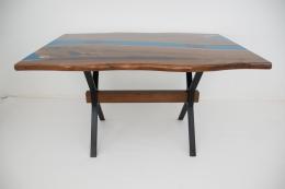 Live Edge River Table With Translucent Blue Epoxy 3 174