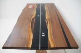 Small Walnut River Table With Embeded Model Cars & Lice