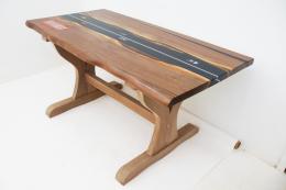Small Walnut River Table With Embeded Model Cars & Lice