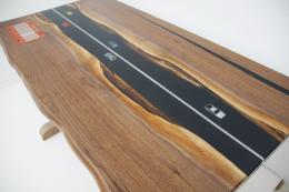 Small Walnut River Table With Embeded Model Cars & Lice
