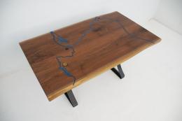 CNC Engraved Walnut River Table With Embedded Objects 1