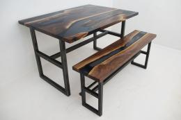 Distressed Walnut River Table With Translucent Epoxy 18