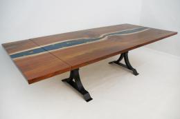 Extendable Walnut Dining Table with River Rocks & Gold 