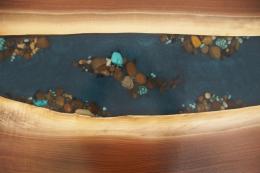 Extendable Walnut Dining Table with River Rocks & Gold 