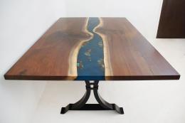 Extendable Walnut Dining Table with River Rocks & Gold 