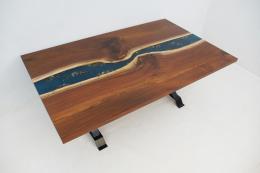 Extendable Walnut Dining Table with River Rocks & Gold 