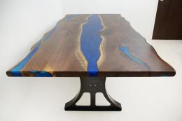 Live Edge Walnut Dining Table With Dual Blue Epoxy 1780