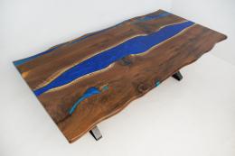 Live Edge Walnut Dining Table With Dual Blue Epoxy 1780