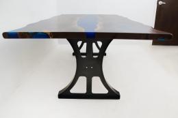 Live Edge Walnut Dining Table With Dual Blue Epoxy 1780