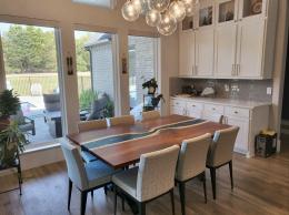 Extendable Walnut Dining Table with River Rocks & Gold 