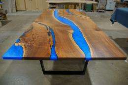 LED Dining Table With Blue Epoxy River 1809 7