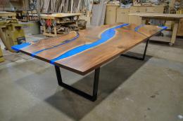 LED Dining Table With Blue Epoxy River 1809 3