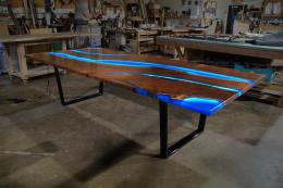 LED Dining Table With Blue Epoxy River 1809 5