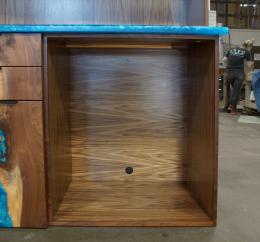 Walnut Wine Cabinet With Live Edge Shelves & Epoxy Wate