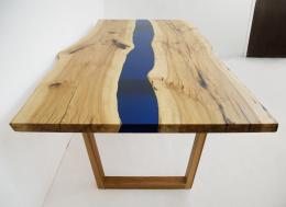 Dining Table With Translucent Blue Epoxy River 1793 3