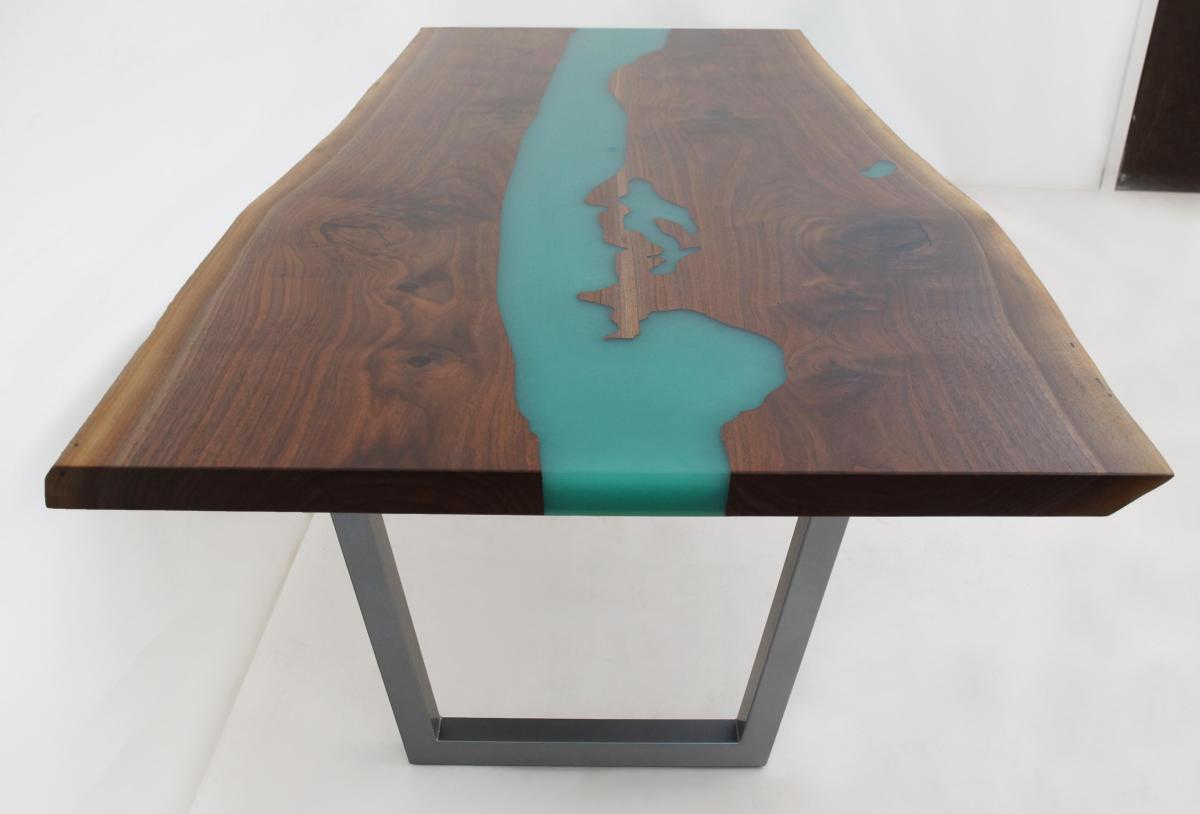 Epoxy Walnut Table Emerald River – PhiHandCraft