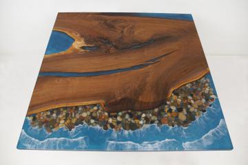 Walnut Ocean Table With Embedded Rocks 1856