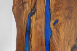 Live Edge Table & Bench Set With Blue Epoxy River 1833 