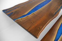 Live Edge Table & Bench Set With Blue Epoxy River 1833 