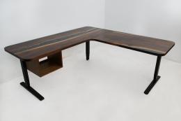 L Shaped Walnut River Desk With Adjustable Height Funct