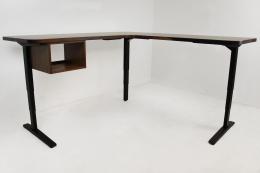 L Shaped Walnut River Desk With Adjustable Height Funct