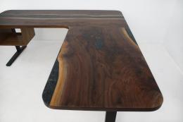 L Shaped Walnut River Desk With Adjustable Height Funct