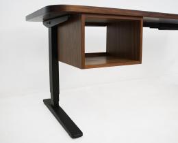 L Shaped Walnut River Desk With Adjustable Height Funct