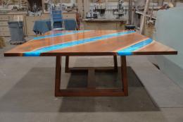 Square Conference Table With Epoxy Rivers & Wooden Base