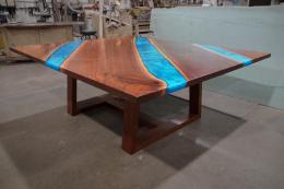 Square Conference Table With Epoxy Rivers & Wooden Base