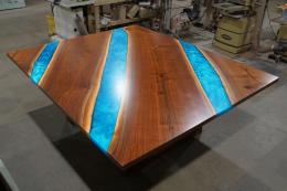 Square Conference Table With Epoxy Rivers & Wooden Base