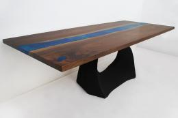 Walnut Dining Table With Dual Blue Epoxy River 1871 1
