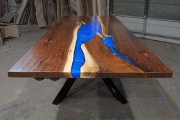 Large LED Walnut Dining Table With Geometric Base 9764