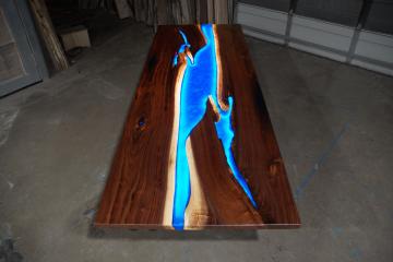 Large LED Walnut Dining Table With Geometric Base 9764 