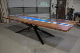 Large LED Walnut Dining Table With Geometric Base 9764