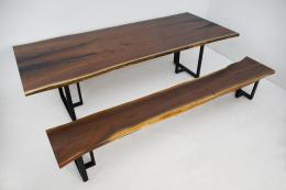 Large Matching Walnut Table & Bench 1799 1